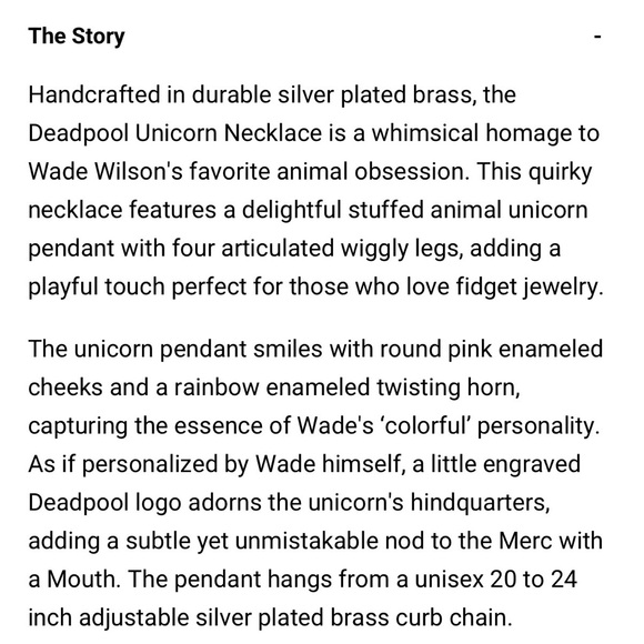 Marvel X RockLove DeadPool dead pool unicorn Necklace NWT pouch not included - Picture 6 of 8